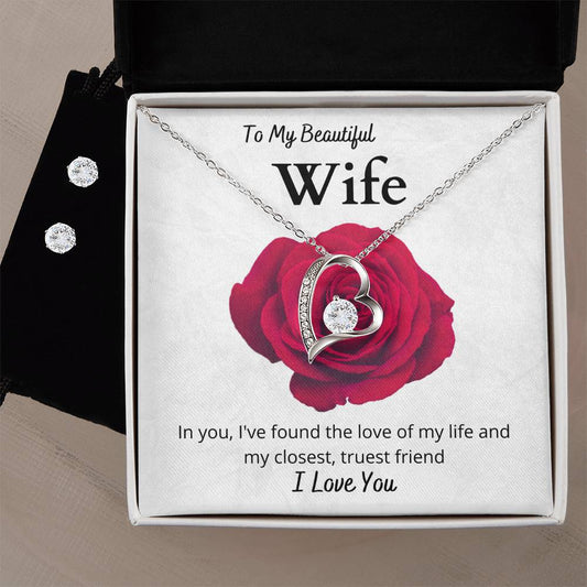 Wife1 Heart Necklace and Earring Set-[product type]