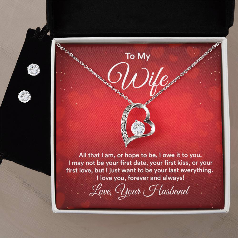 To My Wife All That I Am Heart Necklace and Earring Set-[product type]