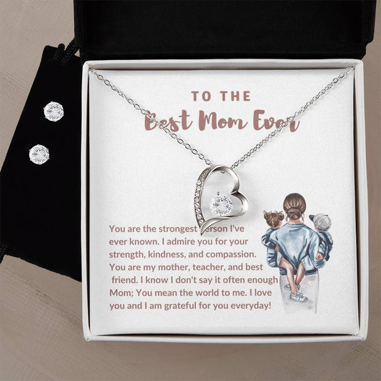 Best Mom Ever Heart Necklace and Earring Set-[product type]