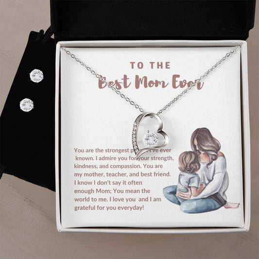 Best Mom Ever Heart Necklace and Earring Set-[product type]