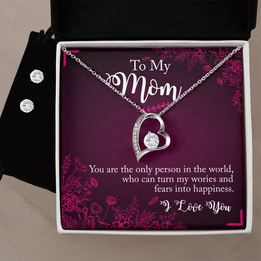 Mom Happiness Heart Necklace and Earring Set-[product type]