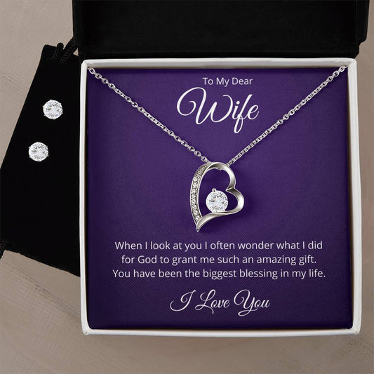 Wife Heart Necklace and Earring Set-[product type]