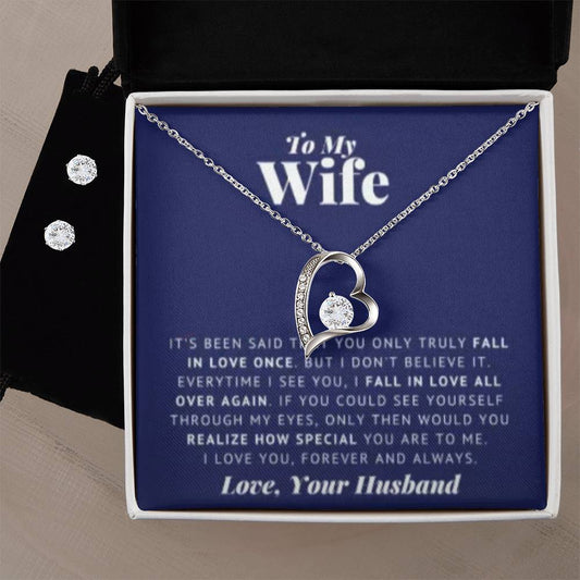 Wife Heart Necklace and Earring Set-[product type]