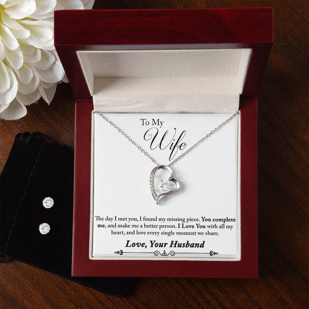 To My Wife Heart Necklace and Earring Set-[product type]