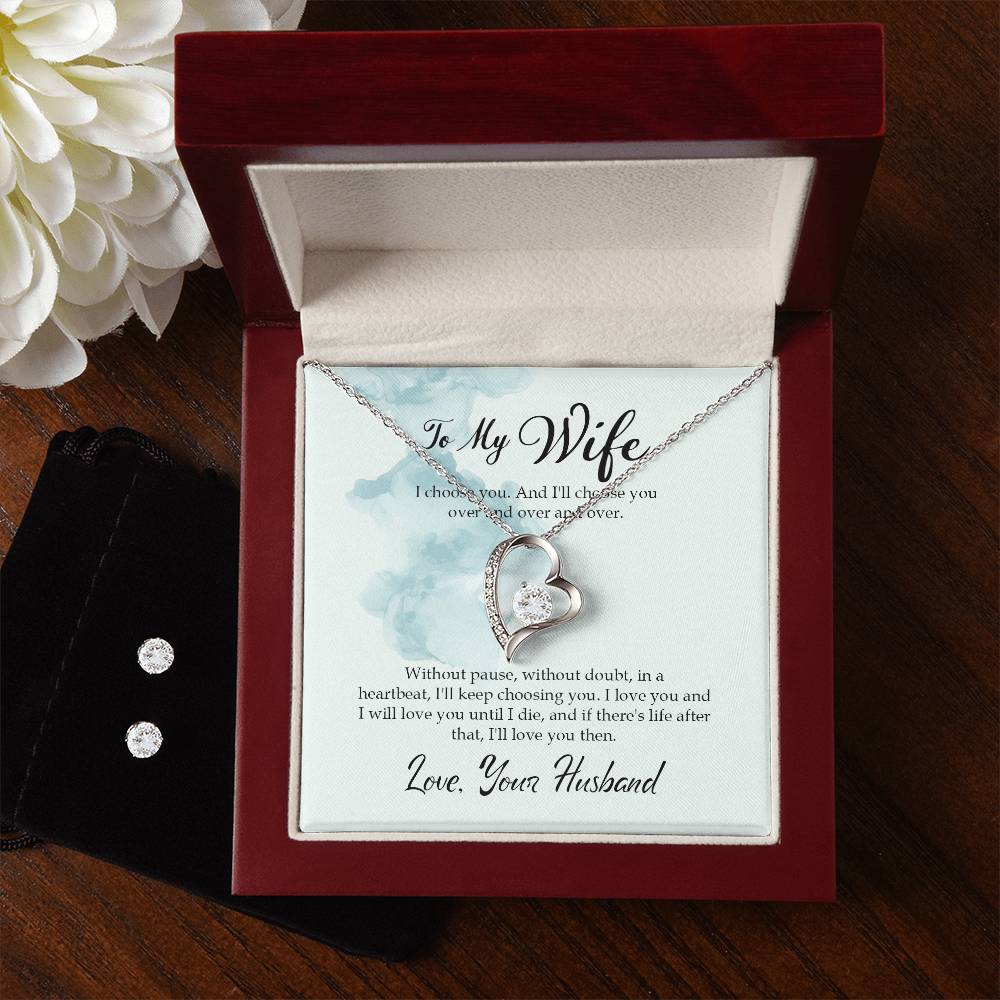 Wife I Choose You Heart Necklace and Earring Set-[product type]