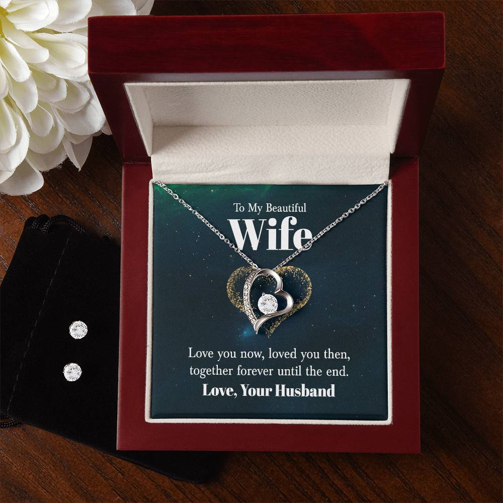 Wife Love You Til The ENd Heart Necklace and Earring Set-[product type]