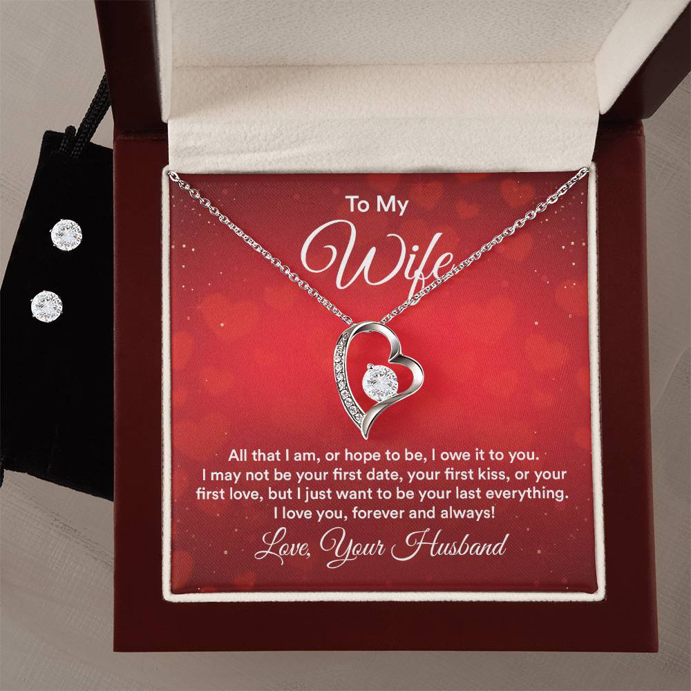 To My Wife All That I Am Heart Necklace and Earring Set-[product type]