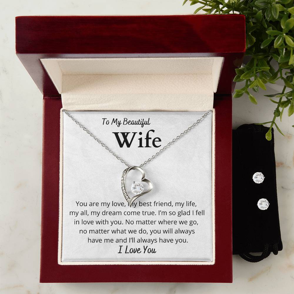 Wife Heart Necklace and Earring Set-[product type]