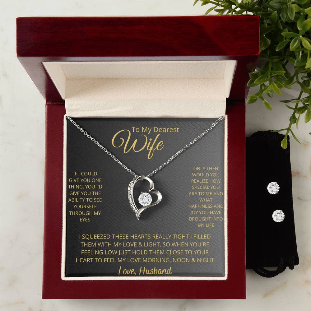 Wife Heart Necklace and Earring Set-[product type]