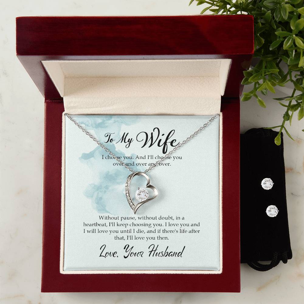 Wife I Choose You Heart Necklace and Earring Set-[product type]