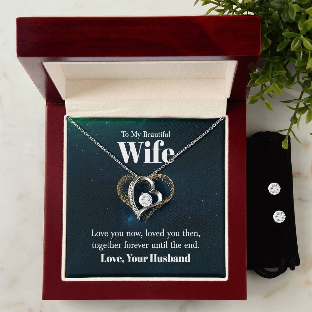 Wife Love You Til The ENd Heart Necklace and Earring Set-[product type]