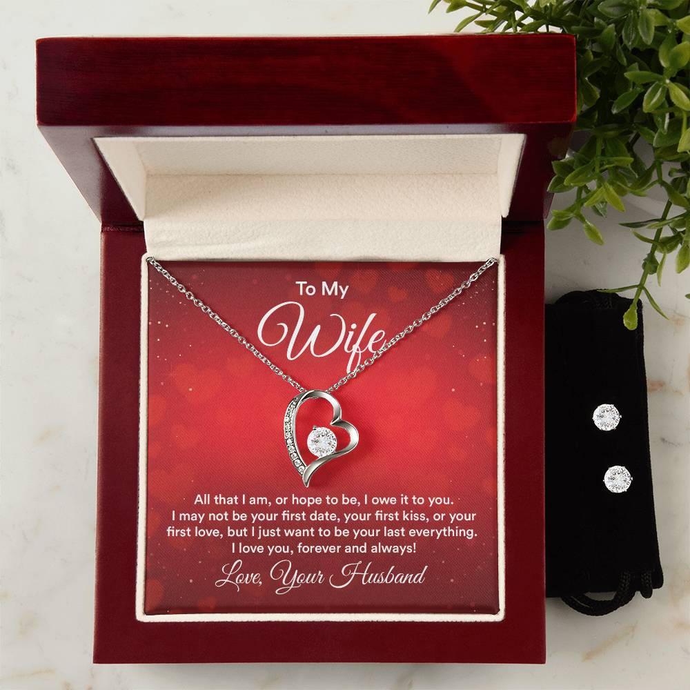 To My Wife All That I Am Heart Necklace and Earring Set-[product type]