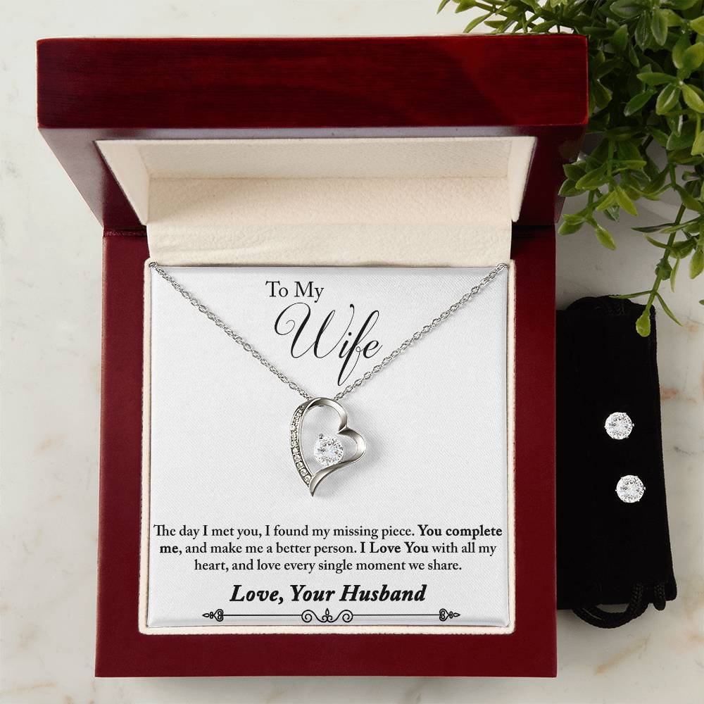 To My Wife Heart Necklace and Earring Set-[product type]