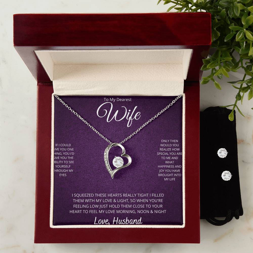 Wife Heart Necklace and Earring Set-[product type]