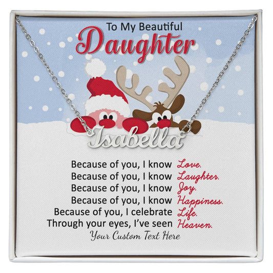 Personalized Santa and Reindeer Christmas Name Necklace for Daughter-[product type]