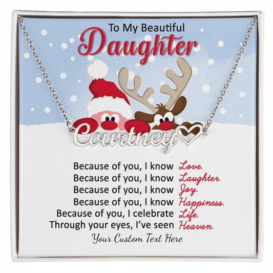 Santa and Reindeer Christmas Name Necklace for Daughter-[product type]