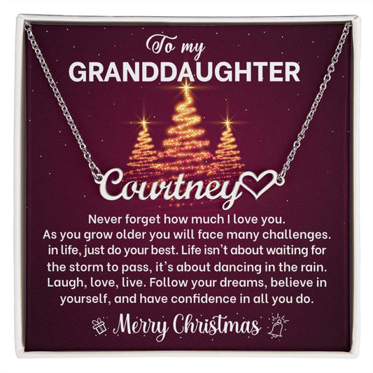 Merry Christmas Granddaughter Name Necklace with Heart