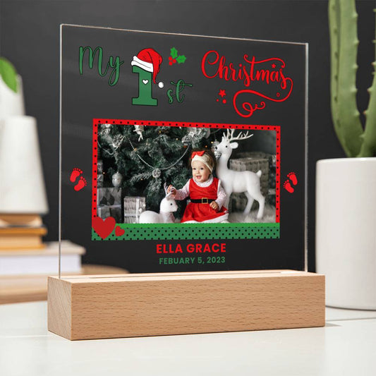 Baby's 1st Christmas Photo Plaque with Optional LED Light-[product type]