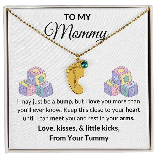 Expecting Mom Engraved Baby Feet Birthstone Necklace Gift-[product type]