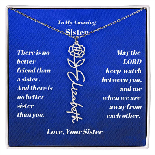 Sister Personalized Birth Flower Name Necklace Gift-[product type]