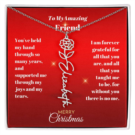 Merry Christmas Friend Personalized Birth Flower Name Necklace Gift-[product type]