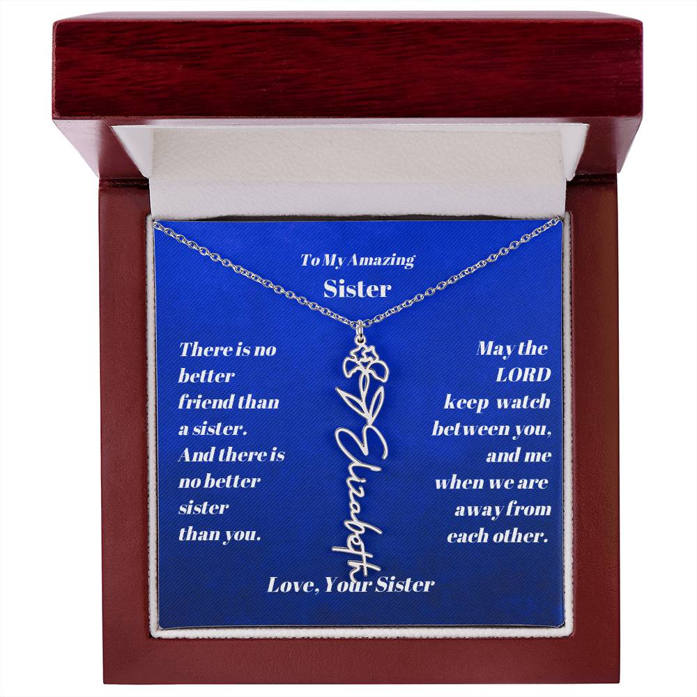 Sister Personalized Birth Flower Name Necklace Gift-[product type]