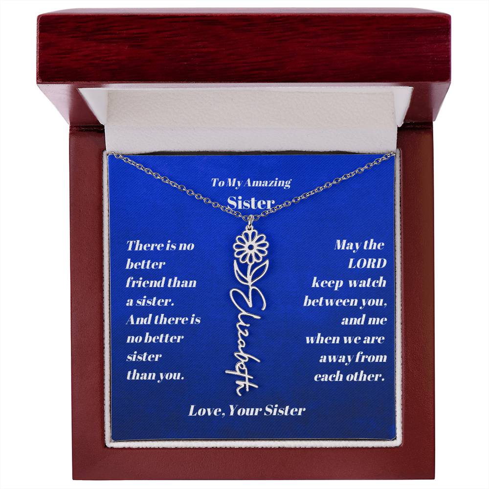 Sister Personalized Birth Flower Name Necklace Gift-[product type]