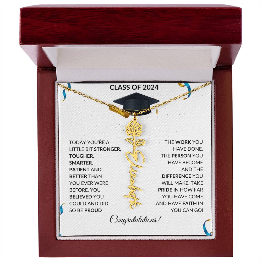 Class of 2024 Graduation Necklace - Birth flower Name Necklace-[product type]