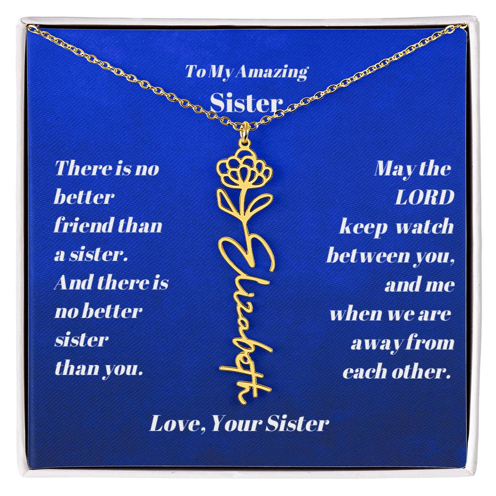 Sister Personalized Birth Flower Name Necklace Gift-[product type]