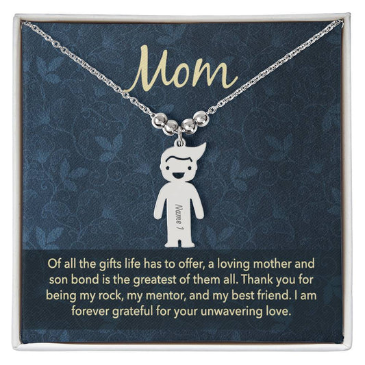 Mom My Rock From Son Engraved Kid's Name Charm Necklace-[product type]