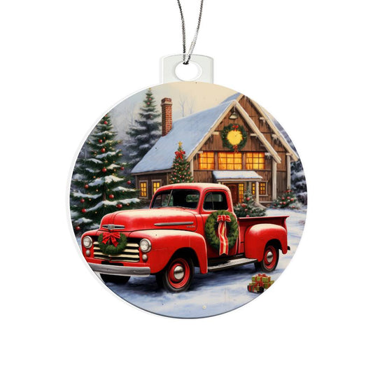 Red Pickup Truck Acrylic Christmas Ornament