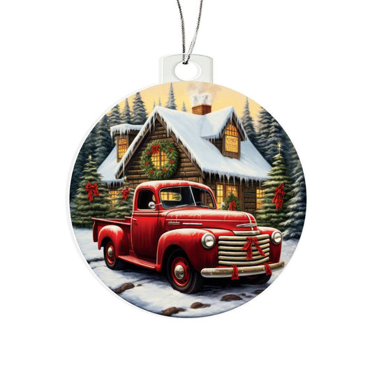 Red Pickup Truck Acrylic Christmas Ornament