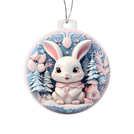 Pastel Pink and Blue Bunny Acrylic Christmas Ornament-[product type]