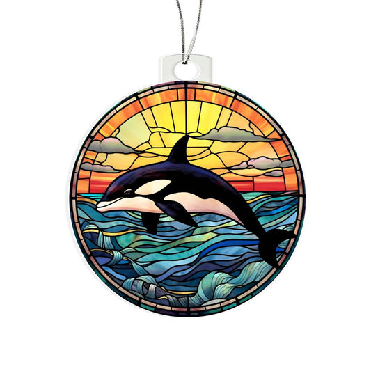 Orca Stained Glass Christmas Tree Ornament-[product type]