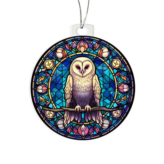 Snowy Owl Stained Glass Christmas Tree Ornament-[product type]