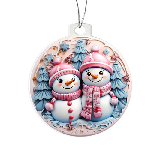 Pastel Pin and Blue Snowmen Acrylic Christmas Ornament-[product type]