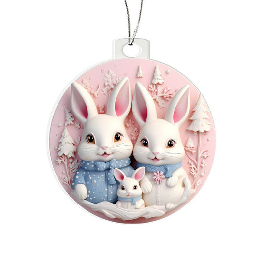 Pastel Pink and Blue Bunny Family Christmas Ornament - Acrylic Adorable Additions to Your Tree-[Heartfelt Family Gift]