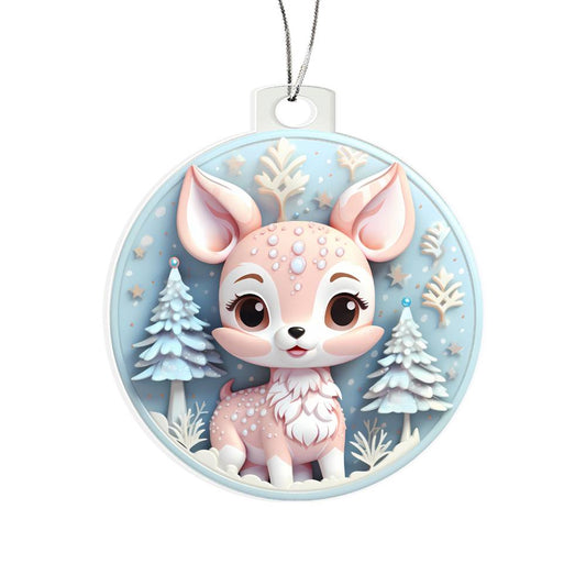 Pastel Pink and Blue Baby Deer Acrylic Christmas Ornament-[product type]