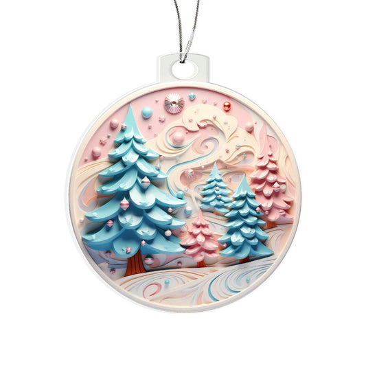 Pastel Pink and Blue Acrylic Christmas Tree Ornament - Festive Holiday Decor-[Heartfelt Family Gift]