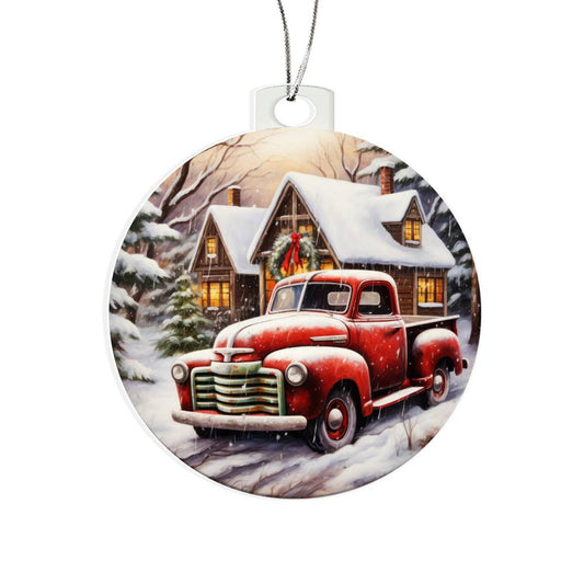 Red truck Acrylic Christmas Ornament