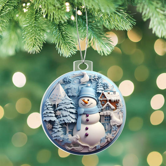 Pastel Blue Snowman Acrylic Christmas Ornament-[product type]