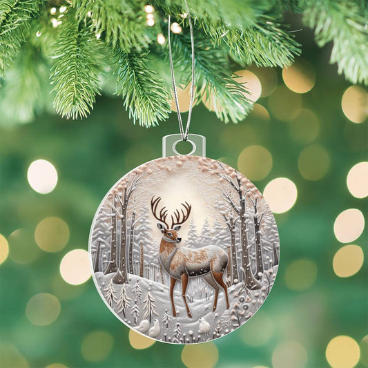 Deer in Snow Christmas Ornament-[product type]