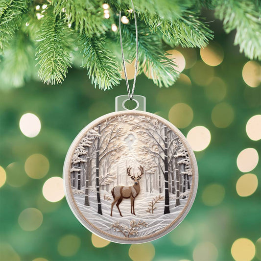 Deer in Snow Christmas Ornament-[product type]