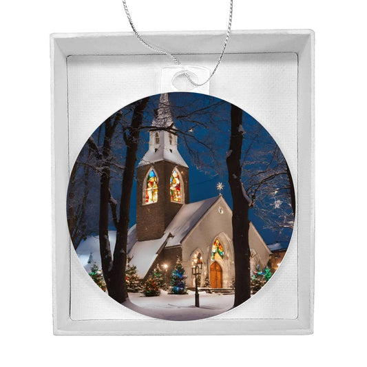 Snowy Church Christmas Ornament-[product type]