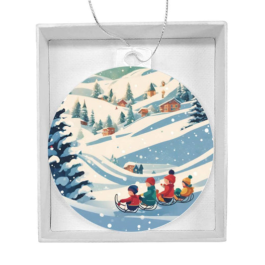 Snow Day Kid's Sledding Christmas Ornament-[product type]