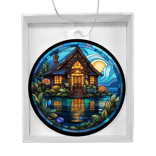 Lake House Stained Glass Christmas Ornament-[product type]