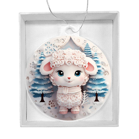 Pastel Pink and Blue Lamb Christmas Ornament - Acrylic Holiday Decoration-[Heartfelt Family Gift]