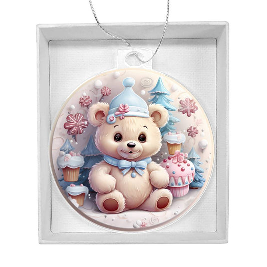 Pastel Pink and Blue Teddy Bear Acrylic Christmas Ornament-[product type]