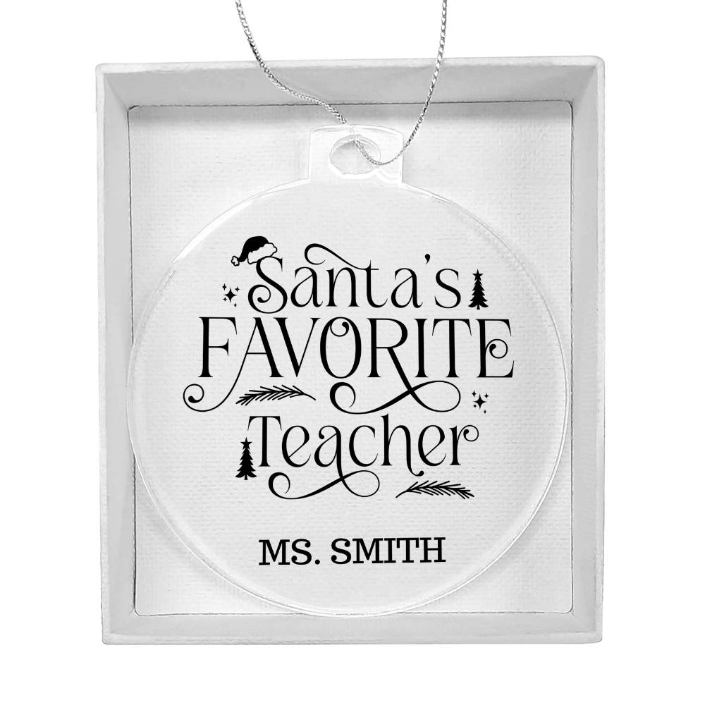 Santa's Favorite Teacher Personalized Christmas Ornament-[product type]