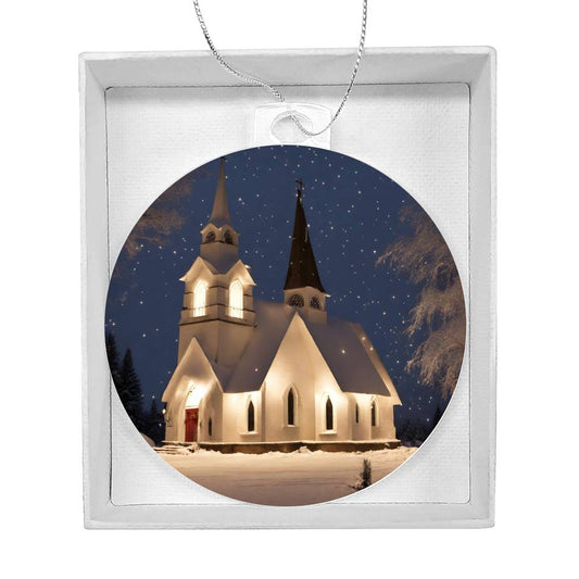 Snowy Church Christmas Ornament-[product type]